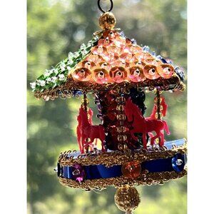 Vtg NEW Handmade CAROUSEL Sequin Push Pin Beaded Christmas Ornament